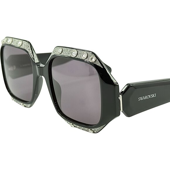 Swarovski SK0382 Womens Plastic Sunglass 01A Shiny Black 53-19 Gray Lens w Case - Picture 2 of 5
